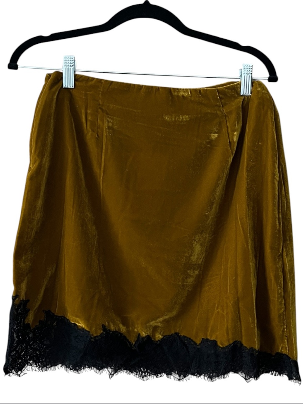 Topshop Olive Mini Skirt with Black Lace Hem - Picture 2 of 5